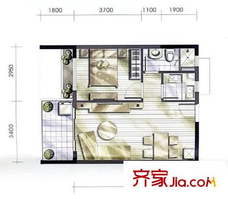 麗都花園 1室 戶型圖