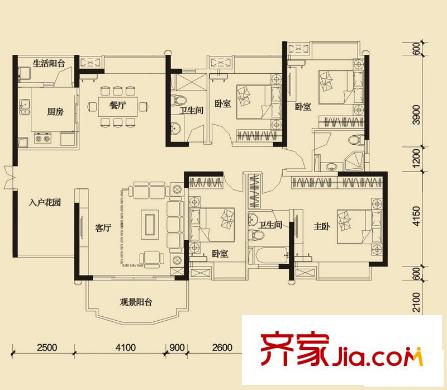 星城香洲花園 4室 戶(hù)型圖