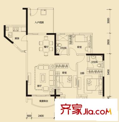星城香洲花園 3室 戶(hù)型圖