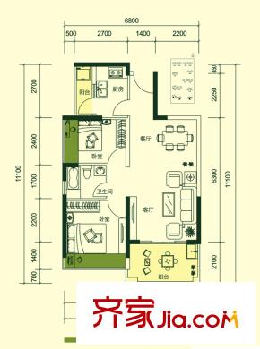 中央公園C戶型 2室2廳1衛(wèi)1廚