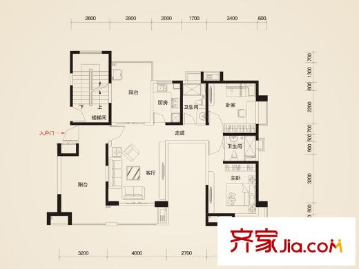新世紀(jì)星城海濤居戶型圖5棟1、2單元C2戶型 2室1廳2衛(wèi)1廚