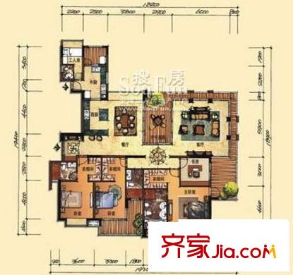 森林湖香樟林戶型圖2棟1單元01號房-2 5室2廳4衛(wèi)1廚