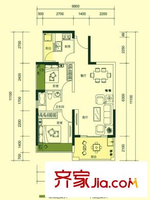 中央公園1棟 C戶型 2室2廳1衛(wèi)1廚