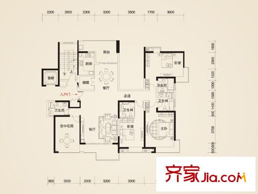 新世紀(jì)星城海濤居戶型圖6棟7棟1、2單元D1戶型 3室2廳4衛(wèi)1廚