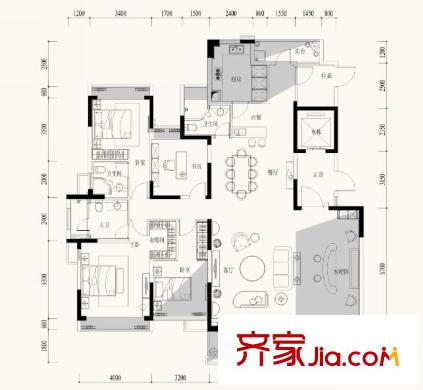 富通圣堤雅戶型圖洋房A1戶型 4室2廳3衛(wèi)1廚