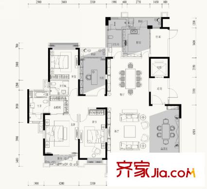 富通圣堤雅戶型圖洋房A2戶型 4室2廳3衛(wèi)1廚