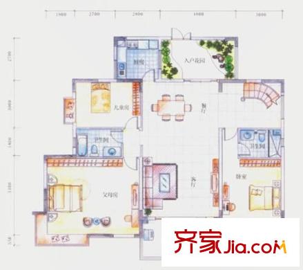 聯(lián)華花園城三期  3室 戶型圖
