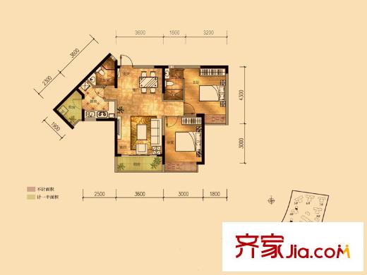 三正臥龍山一號(hào)戶型圖3、4棟標(biāo)準(zhǔn)層C戶型 2室2廳2衛(wèi)1廚
