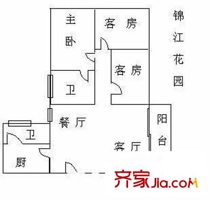 錦江花園 3室 戶型圖