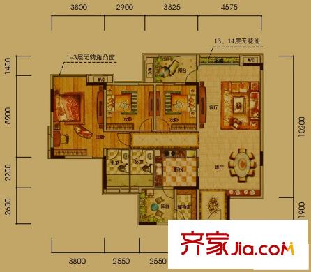豐泰觀山碧水12、13棟標(biāo)準(zhǔn)層01、02、04單元 3室2廳2衛(wèi)