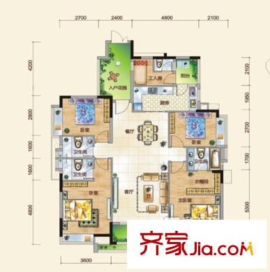 世紀(jì)城國(guó)際公館四期住宅戶型圖世紀(jì)城國(guó)際公館貝麗湖C1 4室 戶型圖 4室2廳3衛(wèi)1廚