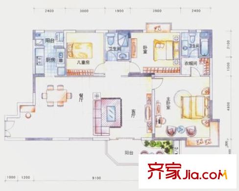 聯(lián)華花園城三期  3室 戶型圖