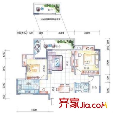 聯(lián)華花園城三期  2室 戶型圖
