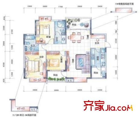 聯(lián)華花園城三期  3室 戶型圖