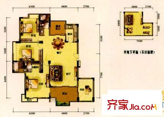 理想0769沁園戶型圖疊加別墅 4室2廳2衛(wèi)