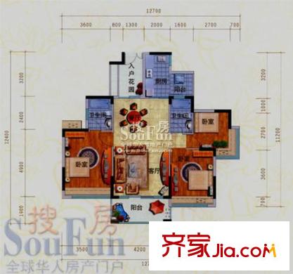 風(fēng)臨美麗灣戶型圖3室1廳1衛(wèi)戶型圖 3室1廳1衛(wèi)