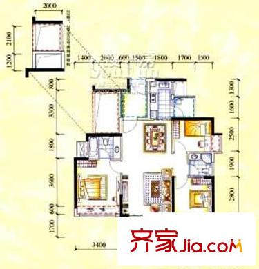 風(fēng)臨美麗灣3室戶型圖