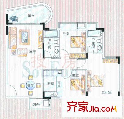 東泰花園明華苑 3室 戶型圖