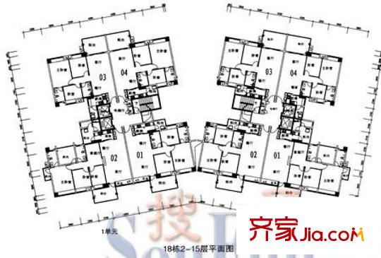 景湖灣畔二期戶型圖18棟1，2單元 