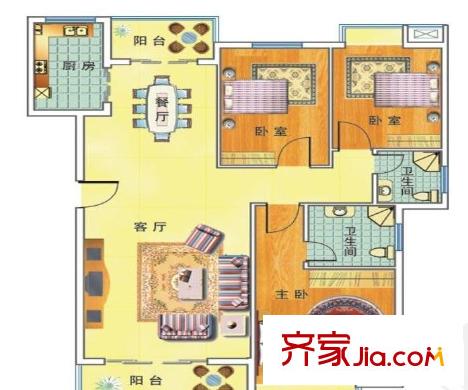 錦江花園 3室 戶型圖