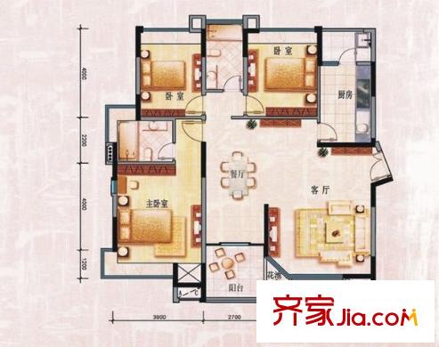 豐泰觀山碧水花園 3室 戶(hù)型圖