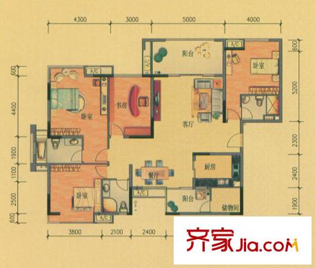 豐泰觀山碧水1、2、7、8棟舒懷雅居戶型 4室2廳3衛(wèi)1廚