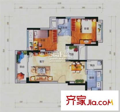 風(fēng)臨美麗灣戶型圖2室1廳1衛(wèi)戶型圖 2室1廳1衛(wèi)