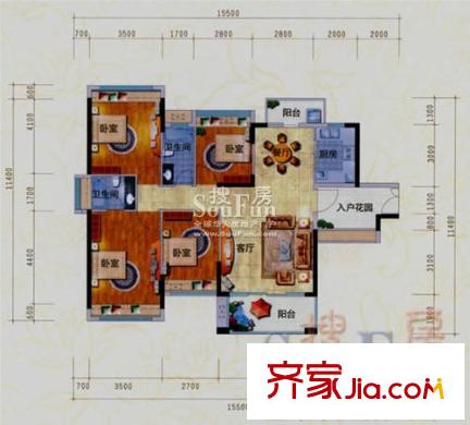 風(fēng)臨美麗灣戶型圖4室1廳2衛(wèi)戶型圖 4室1廳2衛(wèi)
