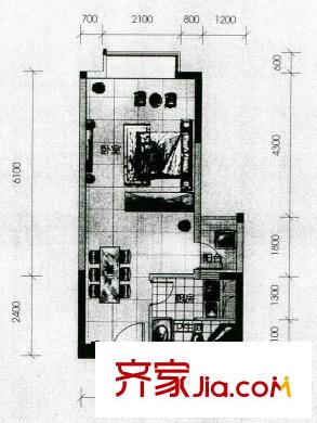 鼎盛中環(huán)戶型圖7棟SMART公寓戶型 1室1廳1衛(wèi)1廚