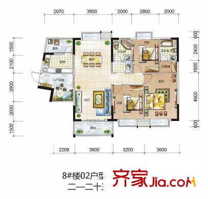 鼎盛中環(huán)戶型圖8#樓2-23層02、03戶型 3室2廳2衛(wèi)1廚