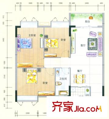 城蕊首府戶型圖3棟六層C5戶型 3室2廳1衛(wèi)