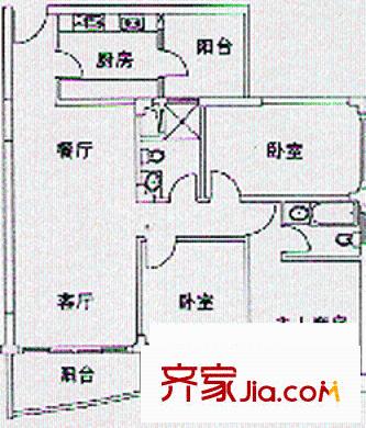 景湖春天戶型圖2室2廳2衛(wèi)1廚