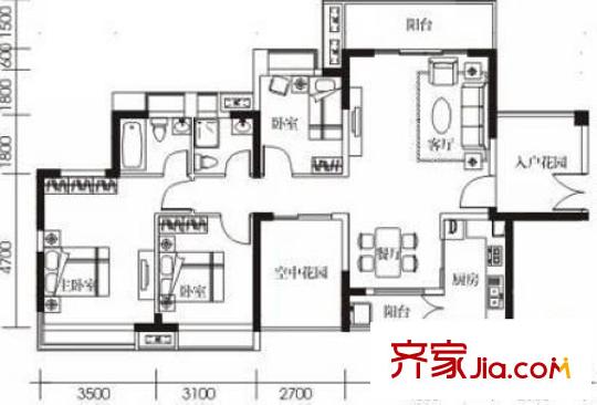 中惠沁林山莊二期 3室 戶型圖
