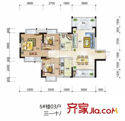 鼎盛中環(huán)戶型圖5#、6#樓3-18層03、04戶型 3室2廳1衛(wèi)1廚
