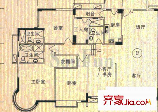 星河傳說聚星島A區(qū)戶型圖4室2廳3衛(wèi)4廚