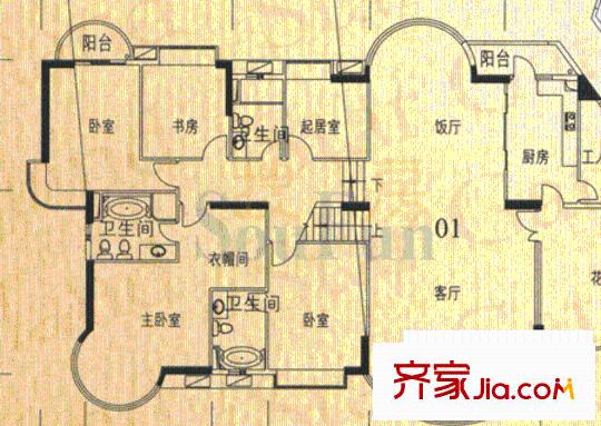星河傳說(shuō)聚星島A區(qū)戶型圖6室3廳4衛(wèi)1廚