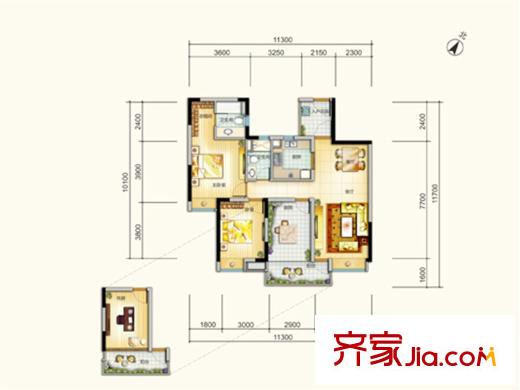 中信?富春山居3-7棟A2戶型 3室2廳2衛(wèi)1廚