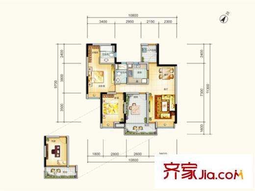 中信?富春山居1/2棟A1戶型 3室2廳2衛(wèi)1廚