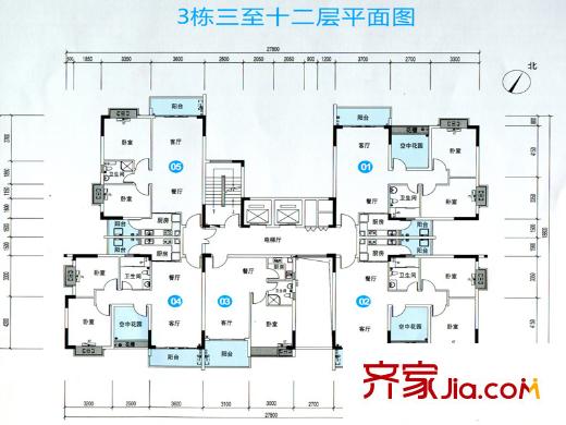 錦龍又一城戶型圖3棟3-12層01-05戶型圖 2室2廳1衛(wèi)1廚