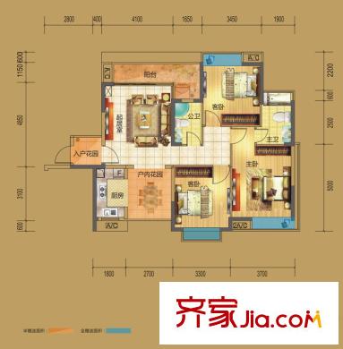 錦龍又一城戶型圖二期5、6棟D戶型 3室2廳2衛(wèi)1廚