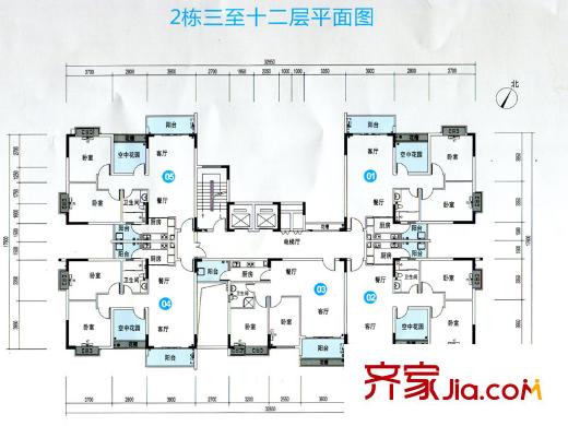 錦龍又一城戶型圖2棟3-12層01-05戶型 2室2廳1衛(wèi)1廚