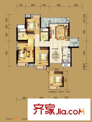 錦龍又一城戶型圖二期5、9、10棟C戶型 3室2廳2衛(wèi)1廚