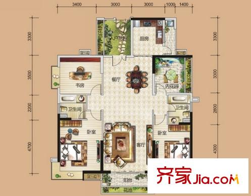 翡翠山湖三期臻萃園15、16、20、21棟標準層03、04房J戶型 3室2廳2衛(wèi)1廚