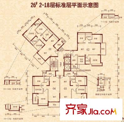 恒大雅苑戶型圖26棟2-18層01-04戶型平面圖 3室2廳2衛(wèi)1廚