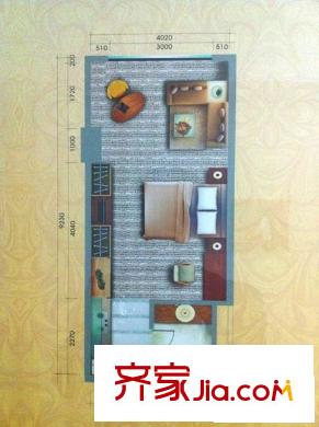 麗駿豪庭 1室 戶型圖