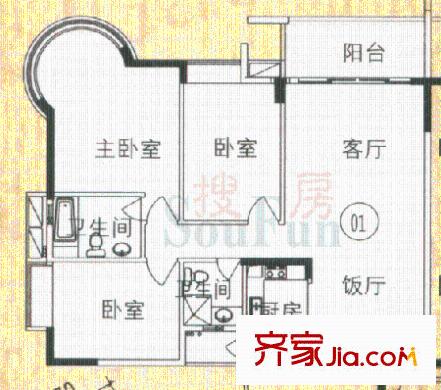 星河傳說(shuō)聚星島A區(qū)戶型圖4室2廳3衛(wèi)1廚