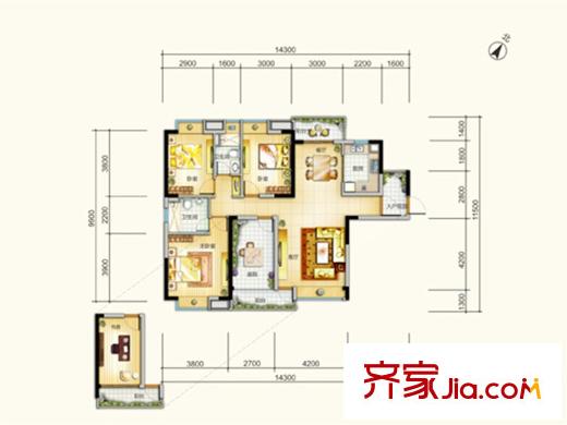 中信?富春山居1-7棟B戶型 4室2廳2衛(wèi)1廚