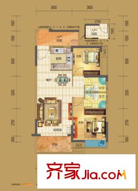 錦龍又一城戶型圖二期5,6,7,8,9,10棟A戶型 2室2廳2衛(wèi)1廚