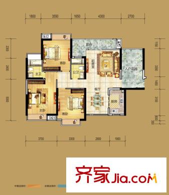 錦龍又一城戶型圖二期7、8棟B戶型 3室2廳2衛(wèi)1廚