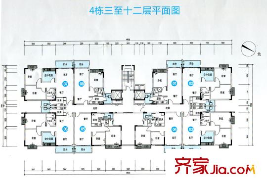 錦龍又一城戶型圖4棟3-12層01-08戶型 2室2廳1衛(wèi)1廚
